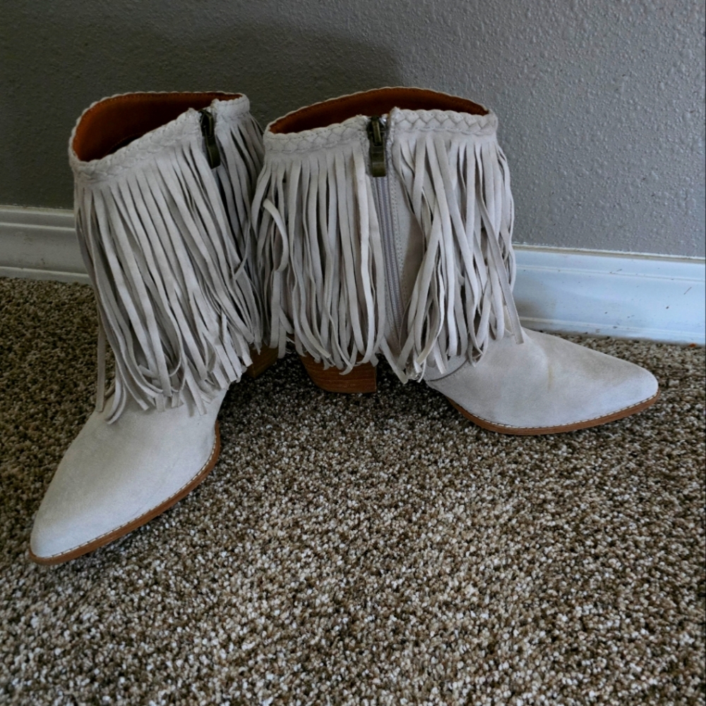 Tan Booties with Tassels Size 10